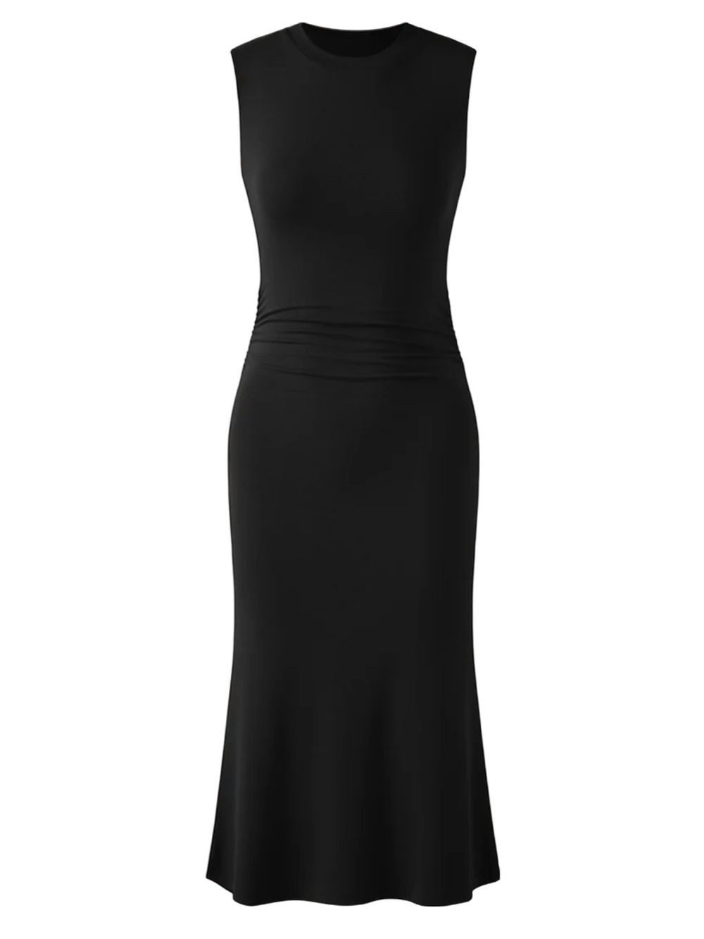 Sleeveless Black Midi Dress with Built In Bra